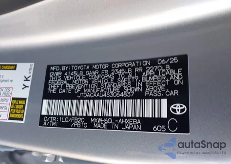 2025 Toyota Prius Le из США, поврежденный, VIN JTDACAAU4S3064837